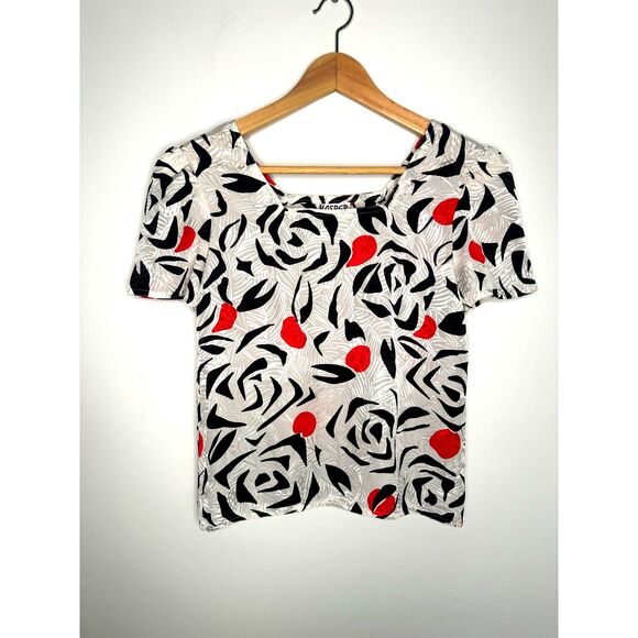 Vintage 90s Kasper abstract rose blouse square neck bold print petite S - Picture 5 of 6